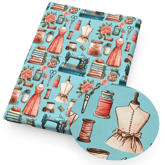 sewing threads sewing machine pattern scissors knife flowerfloral fabric