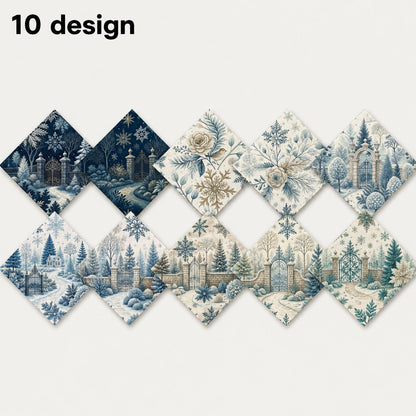 10Pc/Set Christmas Flower Blue Series Bird Leaves House Fat Quarter Fabric, Pre-Cut Square Fabric Assort, Fabric Set, Craft Fabric, Handmade DIY Patchwork Fabric,Home Quilting Sewing Fabric, Packaging Fabric, Scrapbooking Craft Hobbyist