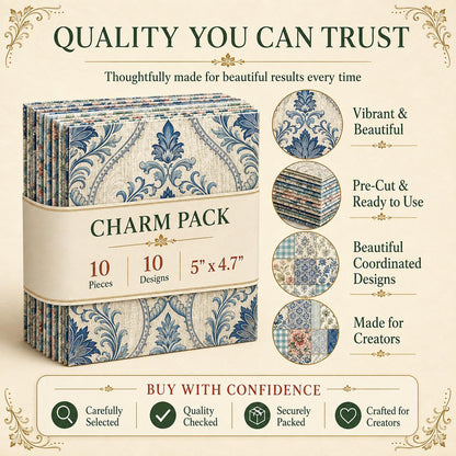 10pcs Charm Pack Set Floral Pattern Vintage Style Handmade DIY with Rich Color and Texture Elements 100% Polyester Patchwork in 10 Design Styles Suitable for Patchwork DIY Craft Projects DIY Wallet Making Gift Giving Bag Making Mother's Day Gift