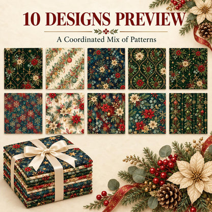 10Pc/Set Christmas Flower Series Star Holly Pinecones  Fat Quarter Fabric, Pre-Cut Square Fabric Assort, Fabric Set, Craft Fabric, Handmade DIY Patchwork Fabric,Home Quilting Sewing Fabric, Packaging Fabric, Scrapbooking Craft Hobbyist