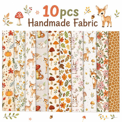 10pcs Vintage Mushroom Deer Autumn Pattern Jelly Roll Fabric Strips 2.5X19.7inch Pre-cut 100% Polyester for Patchwork Quilts, Table Runners, Placemats, Tote Bags, Storage Pouches, Makeup Bags, Coasters, Quilt Blocks & Binding