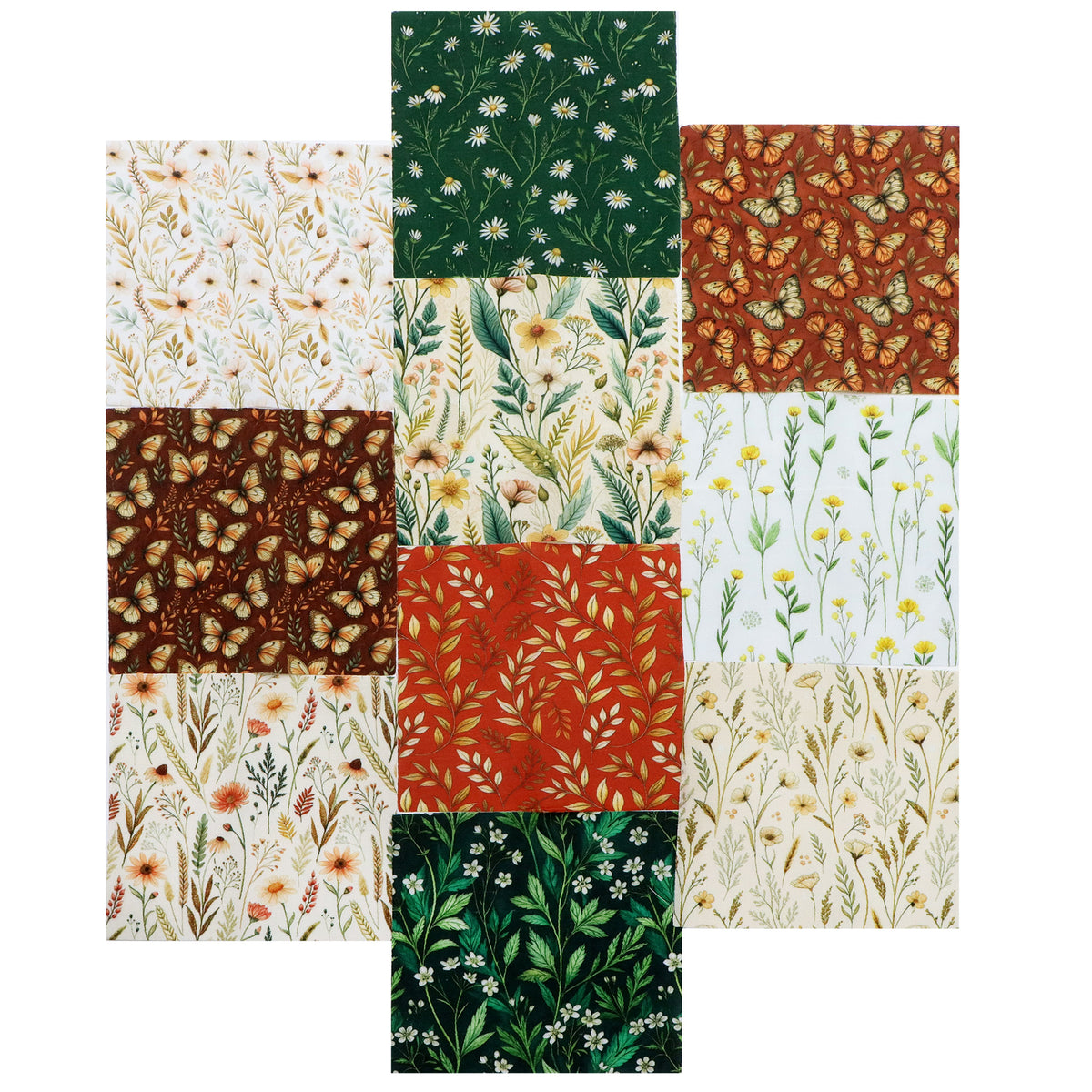 10pcs Charm Pack Set Floral Pattern 100% Polyester Patchwork in 10 Design Styles, Ready-to-Sew Without Cutting, Suitable For Patchwork Wallet Making Gift Giving Tote Bags Coasters DIY Craft Projects