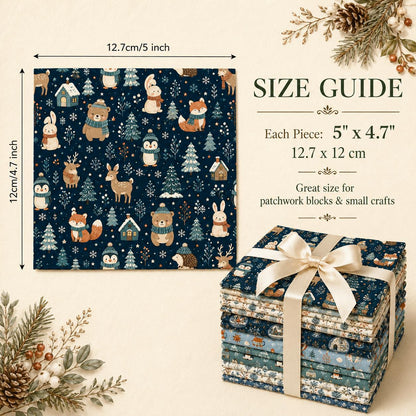 10Pc/Set Christmas Series Heart Star Rabbit Deer Fox Penguin Bear Holly Pinecones Seal Fire Balloon Fat Quarter Fabric, Pre-Cut Square Fabric Assort, Fabric Set, Craft Fabric, Handmade DIY Patchwork Fabric,Home Quilting Sewing Fabric, Packaging Fabric, Sc