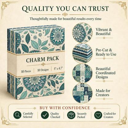 10pcs Charm Pack Set Geometric Cashew Pattern Vintage Style Pattern Handmade DIY with Rich Color and Texture Elements 100% Polyester Patchwork in 10 Design Styles Suitable for Patchwork DIY Craft Projects DIY Wallet Making Gift Giving Bag Making Mother's