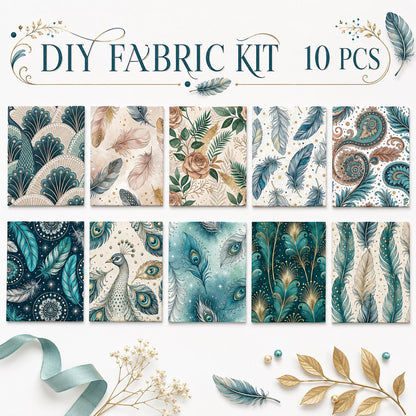 10pcs Charm Pack Set Peacock Feathers VIntage Style Pattern HAndmade DIY With Rich Color and Texture Elements 100% Polyester Patchwork in 10 Design Styles Suitable For Patchwork DIY Craft Projects DIY Wallet Making Gift Giving Bag Making Mother's Day Gift
