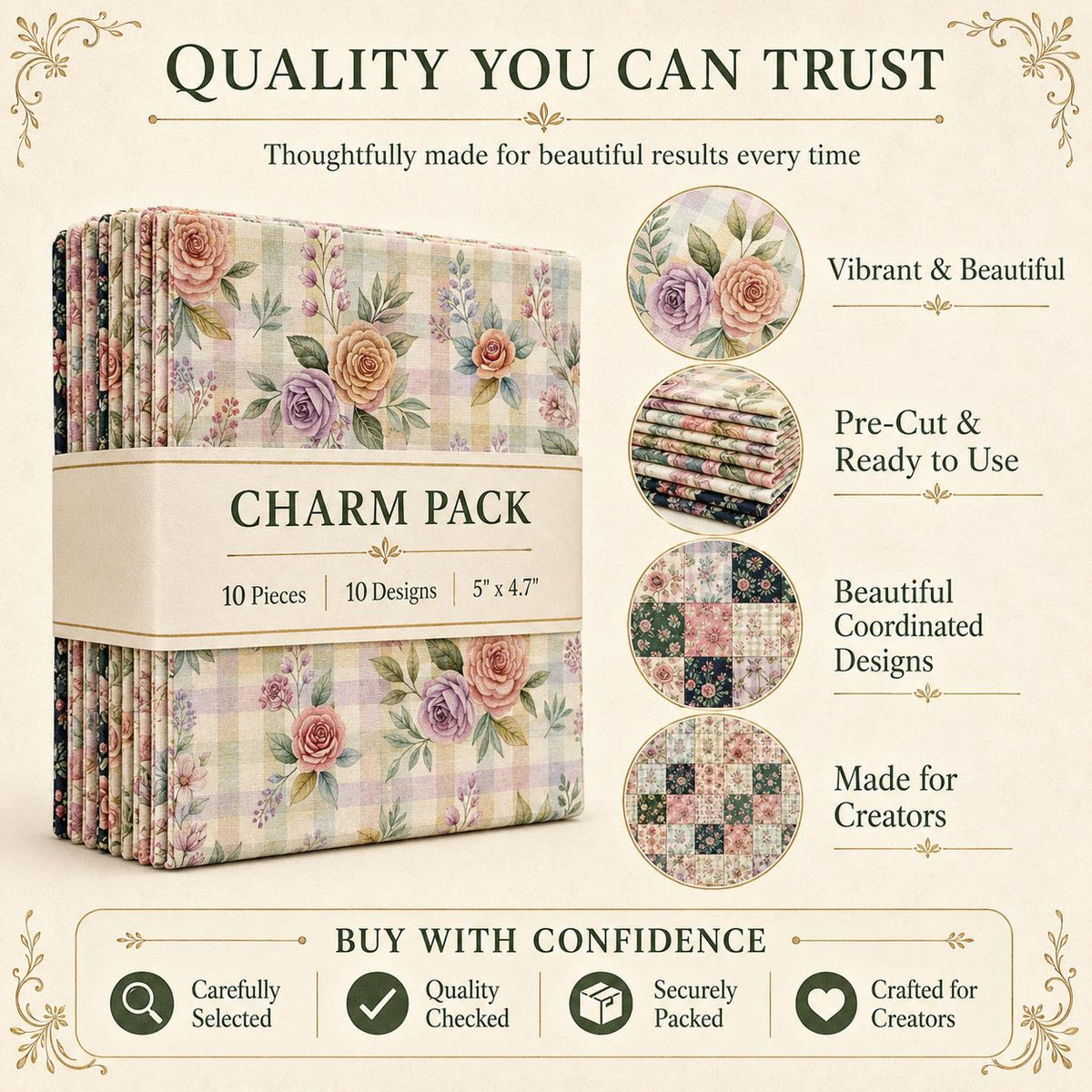 10Pc/Set Flower Plaid Series Daisy Mushroom Fat Quarter Fabric, Pre-Cut Square Fabric Assort, Fabric Set, Craft Fabric, Handmade DIY Patchwork Fabric,Home Quilting Sewing Fabric, Packaging Fabric, Scrapbooking Craft Hobbyist