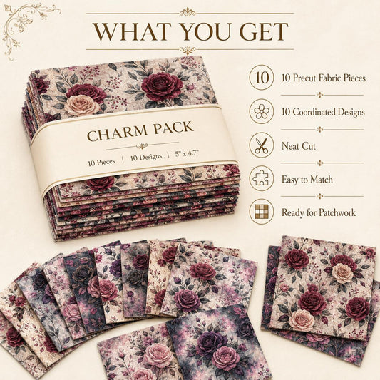 10pcs Charm Pack Set Floral Vintage Style Pattern Handmade DIY with Rich Color and Texture Elements 100% Polyester Patchwork in 10 Design Styles Suitable for Patchwork DIY Craft Projects DIY Wallet Making Gift Giving Bag Making Mother's Day Gift