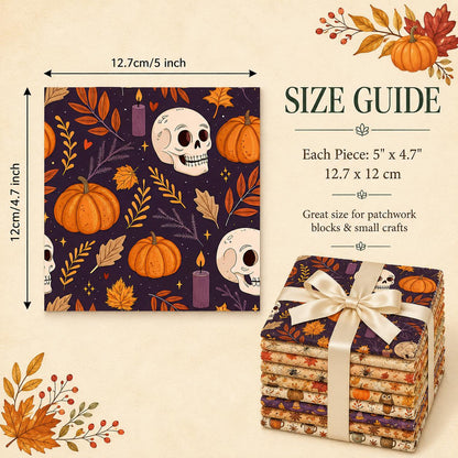 10Pc/Set Halloween Autumn Series Owl Skull Pumpkin Cake Candy Bat Fat Quarter Fabric, Pre-Cut Square Fabric Assort, Fabric Set, Craft Fabric, Handmade DIY Patchwork Fabric,Home Quilting Sewing Fabric, Packaging Fabric, Scrapbooking Craft Hobbyist
