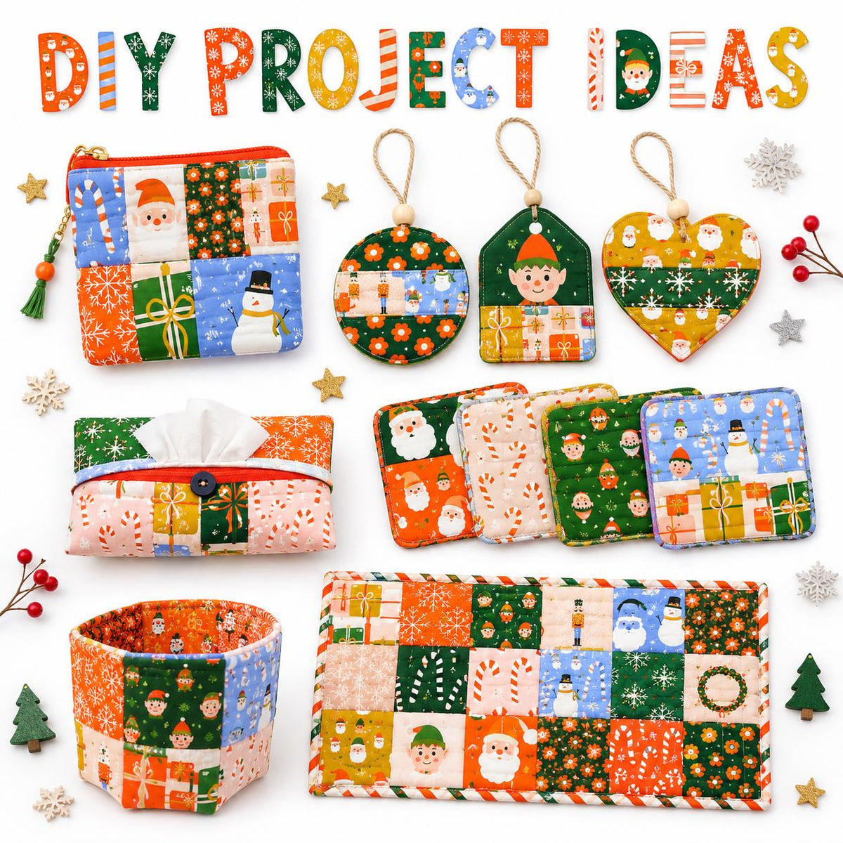 10pcs Charm Pack Set Christmas Santa Pattern Vintage Style Handmade DIY with Rich Color and Texture Elements 100% Polyester Patchwork in 10 Design Styles Suitable for Patchwork DIY Craft Projects DIY Wallet Making Gift Giving Bag Making Mother's Day Gift