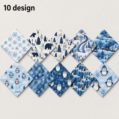 10Pc/Set Christmas Series Christmas Tree Bear Penguin Fat Quarter Fabric, Pre-Cut Square Fabric Assort, Fabric Set, Craft Fabric, Handmade DIY Patchwork Fabric,Home Quilting Sewing Fabric, Packaging Fabric, Scrapbooking Craft Hobbyist