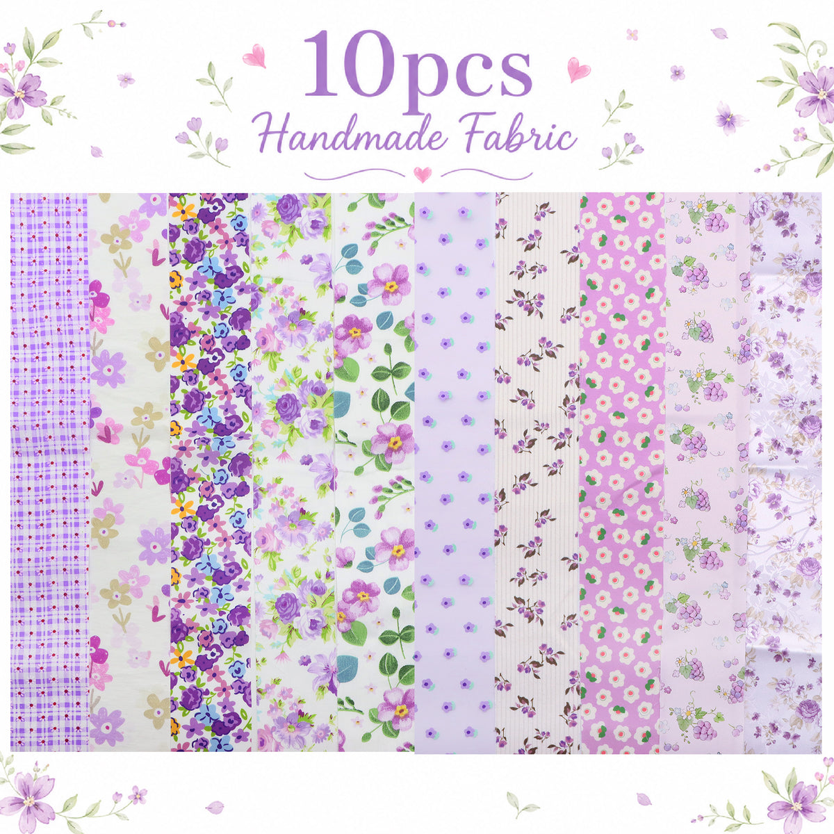 10pcs Vintage Floral Purple Pattern Jelly Roll Fabric Strips 2.5X19.7inch Pre-cut 100% Polyester for Patchwork Quilts, Table Runners, Placemats, Tote Bags, Storage Pouches, Makeup Bags, Coasters, Quilt Blocks & Binding Multi-color