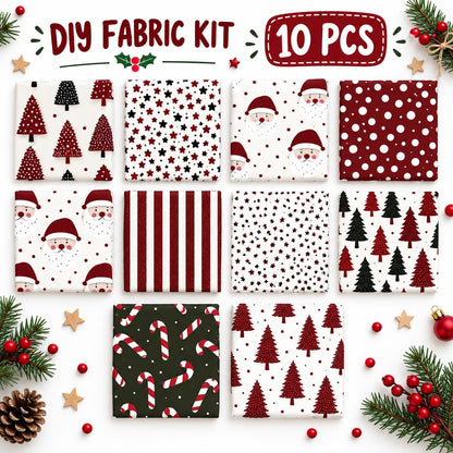 10Pc/Set Christmas Series Star Tree Stripe Dot Crutch Fat Quarter Fabric, Pre-Cut Square Fabric Assort, Fabric Set, Craft Fabric, Handmade DIY Patchwork Fabric,Home Quilting Sewing Fabric, Packaging Fabric, Scrapbooking Craft Hobbyist