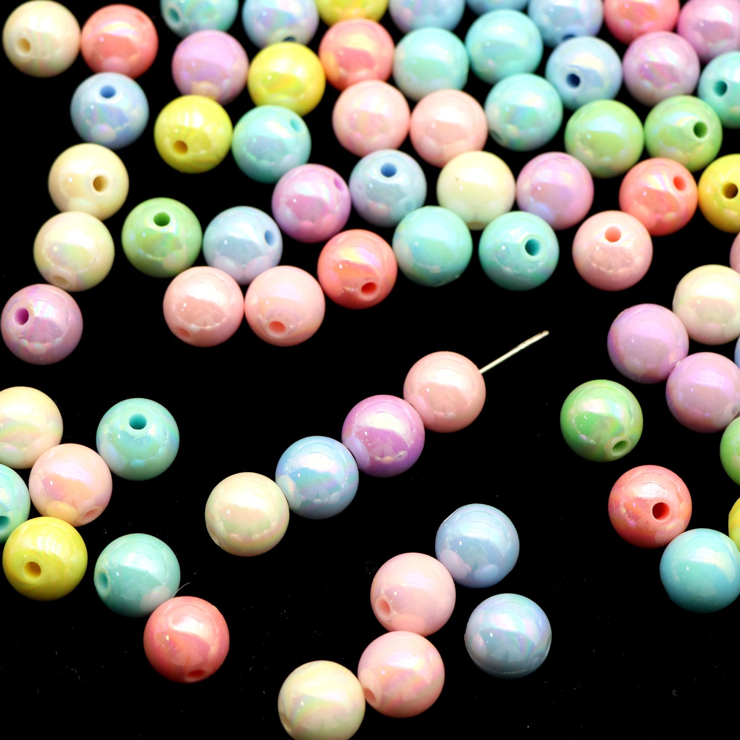 10Pcs/pack Mixed Colors Iridescent Acrylic Beads Round Shaped Loose Spacer Beads for DIY Jewelry Making Accessories DIY Bracelet Necklace Chain Earrings Charm Bangle Decors Craft Pen Supplies Decorations