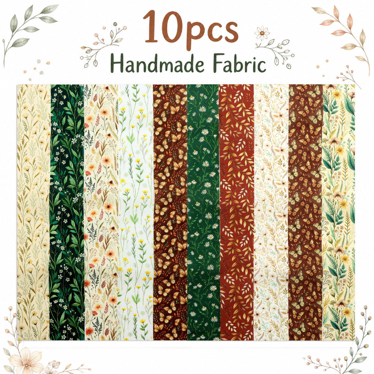 10pcs Vintage Floral Pattern Jelly Roll Fabric Strips 2.5X19.7inch Pre-Cut 100% Polyester For Patchwork Quilts, Table Runners, Placemats, Tote Bags, Storage Pouches, Makeup Bags, Coasters, Quilt Blocks & Binding