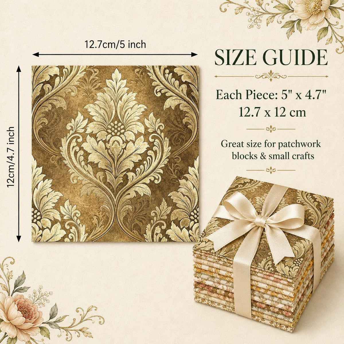 10pcS Charm Pack Set Floral Ear Of Wheat Pattern VIntage Style HAndmade DIY With Rich Color and Texture Elements 100% Polyester Patchwork in 10 Design Styles Suitable For Patchwork DIY Craft Projects DIY Wallet Making Gift Giving Bag Making Mother's Day G