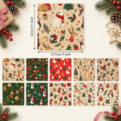10Pc/Set Christmas Series Flower Bell Star Tree Penguin Bear Holly Crutch Pinecones Northern Cardinal Fat Quarter Fabric, Pre-Cut Square Fabric Assort, Fabric Set, Craft Fabric, Handmade DIY Patchwork Fabric,Home Quilting Sewing Fabric, Packaging Fabric,
