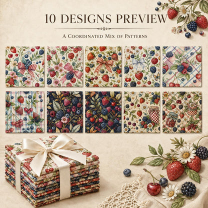 10Pc/Set Fruit Series Bows Butterfly Flower Plaid Strawberry Daisy Blueberry Fat Quarter Fabric, Pre-Cut Square Fabric Assort, Fabric Set, Craft Fabric, Handmade DIY Patchwork Fabric,Home Quilting Sewing Fabric, Packaging Fabric, Scrapbooking Craft Hobbyi