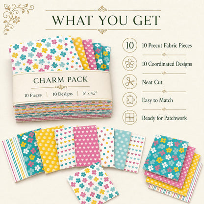 10Pc/Set Flower Heart Dot Stripe Series Fat Quarter Fabric, Pre-Cut Square Fabric Assort, Fabric Set, Craft Fabric, Handmade DIY Patchwork Fabric,Home Quilting Sewing Fabric, Packaging Fabric, Scrapbooking Craft Hobbyist