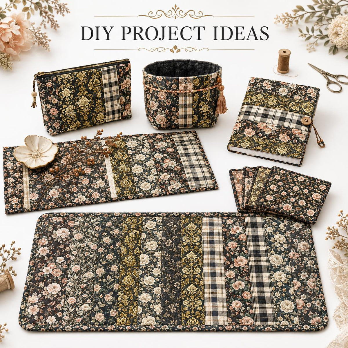 10pcs Vintage Floral Pattern Jelly Roll Fabric Strips 2.5X19.7inch Pre-Cut 100% Polyester For Patchwork Quilts, Table Runners, Placemats, Tote Bags, Storage Pouches, Makeup Bags, Coasters, Quilt Blocks & Binding