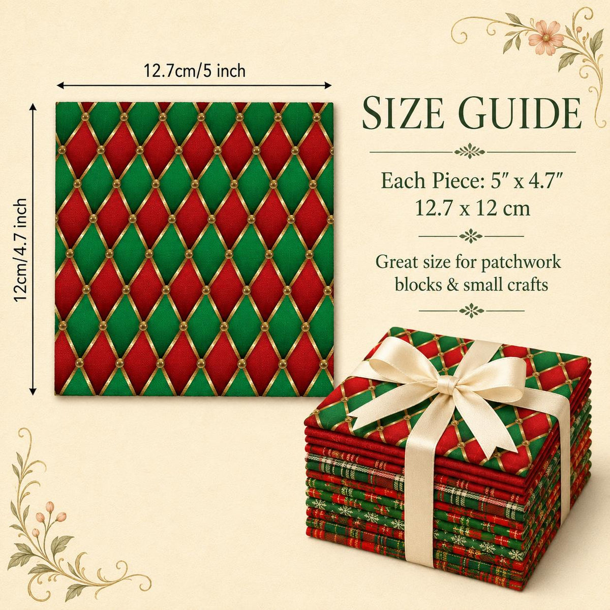 10Pc/Set Christmas Series Plaid Rhombus Fat Quarter Fabric, Pre-Cut Square Fabric Assort, Fabric Set, Craft Fabric, Handmade DIY Patchwork Fabric,Home Quilting Sewing Fabric, Packaging Fabric, Scrapbooking Craft Hobbyist