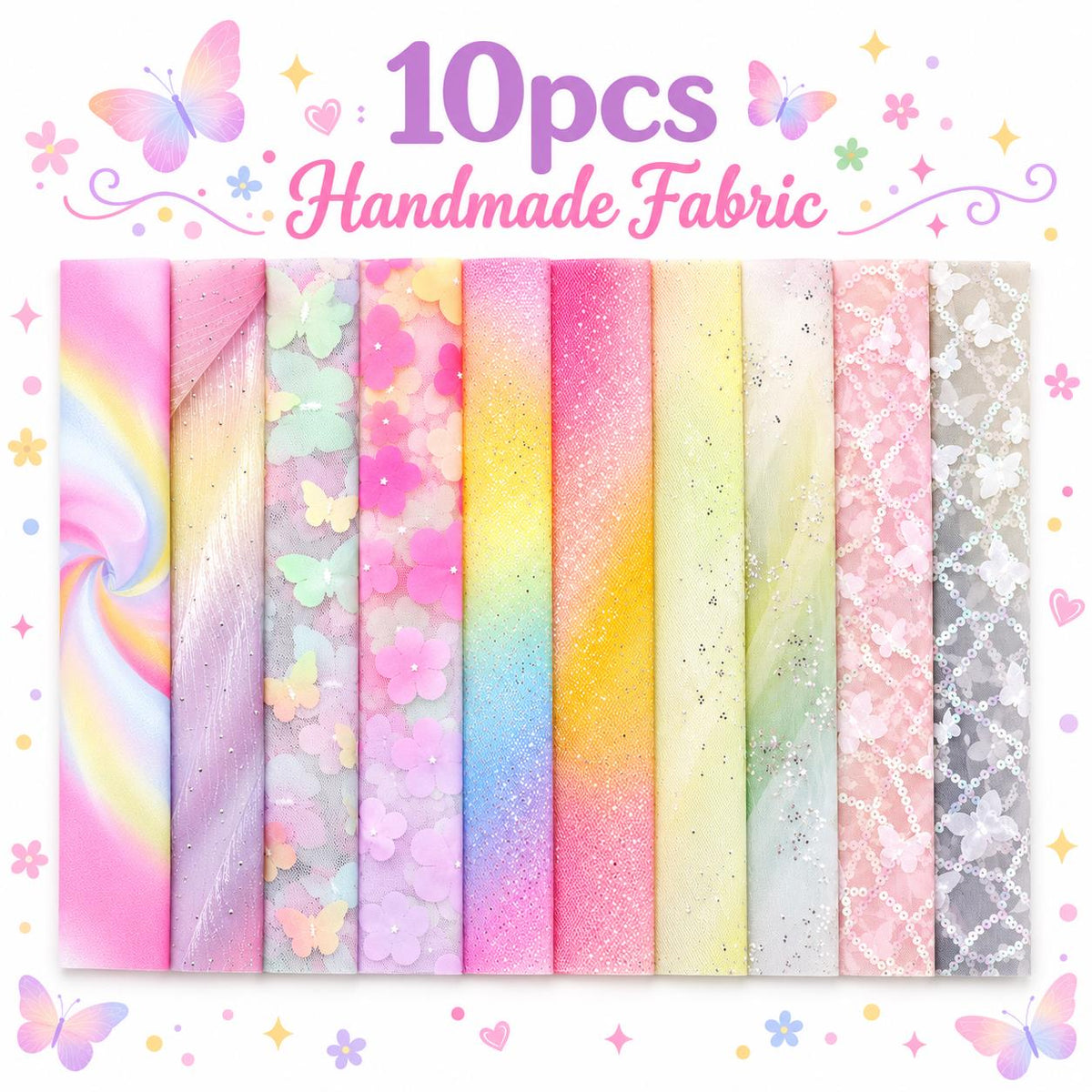 10pcs Vintage Butterfly Mesh Gauze Lace Series Jelly Roll Fabric Strips 2.5X19.7inch Pre-cut 100% Polyester for Patchwork Quilts, Table Runners, Placemats, Tote Bags, Storage Pouches, Makeup Bags, Coasters, Quilt Blocks & Binding Multi-color