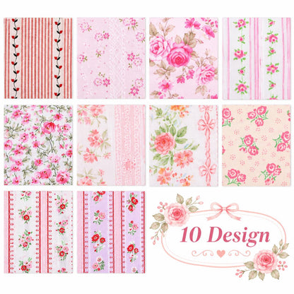 10pcs Vintage Floral Pink Pattern Jelly Roll Fabric Strips 2.5X19.7inch Pre-cut 100% Polyester for Patchwork Quilts, Table Runners, Placemats, Tote Bags, Storage Pouches, Makeup Bags, Coasters, Quilt Blocks & Binding Multi-color