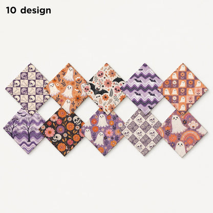 10Pc/Set Halloween Series Plaid Skull Flower Bones Bat Fat Quarter Fabric, Pre-Cut Square Fabric Assort, Fabric Set, Craft Fabric, Handmade DIY Patchwork Fabric,Home Quilting Sewing Fabric, Packaging Fabric, Scrapbooking Craft Hobbyist