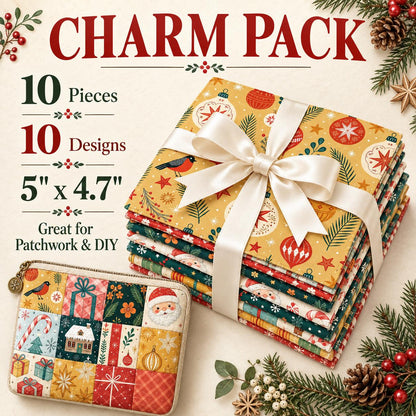 10Pc/Set Christmas Flower Deer Tree Santa Claus Crutch Series Fat Quarter Fabric, Pre-Cut Square Fabric Assort, Fabric Set, Craft Fabric, Handmade DIY Patchwork Fabric,Home Quilting Sewing Fabric, Packaging Fabric, Scrapbooking Craft Hobbyist