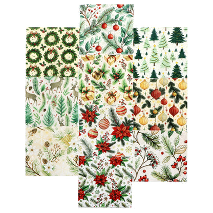 10Pc/Set Christmas Series Bowknot Star Flower Deer Holly Christmas Tree Fat Quarter Fabric, Pre-Cut Square Fabric Assort, Fabric Set, Craft Fabric, Handmade DIY Patchwork Fabric,Home Quilting Sewing Fabric, Packaging Fabric, Scrapbooking Craft Hobbyist