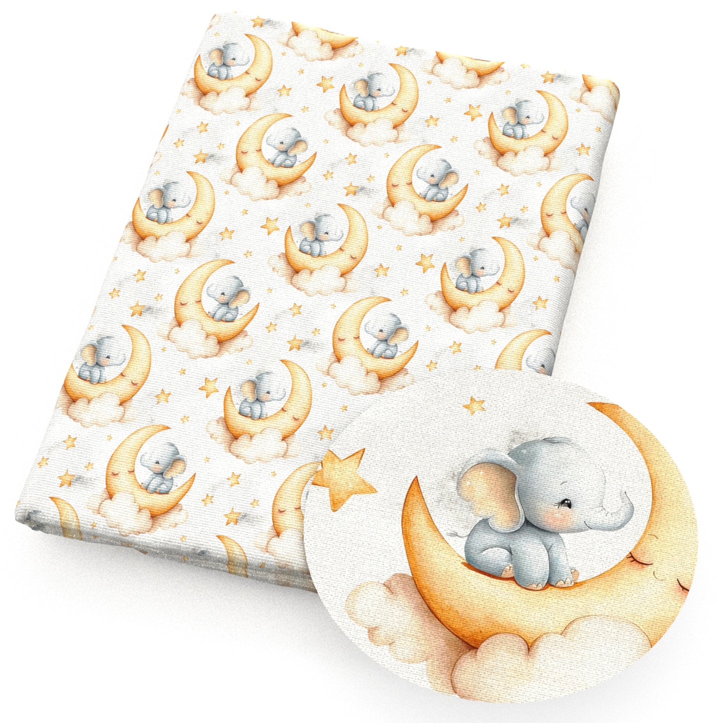 elephant moon star starfish cloud fabric