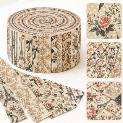 10pcs Vintage Floral Pattern Jelly Roll Fabric Strips 2.5X19.7inch Pre-Cut 100% Polyester For Patchwork Quilts, Table Runners, Placemats, Tote Bags, Storage Pouches, Makeup Bags, Coasters, Quilt Blocks & Binding