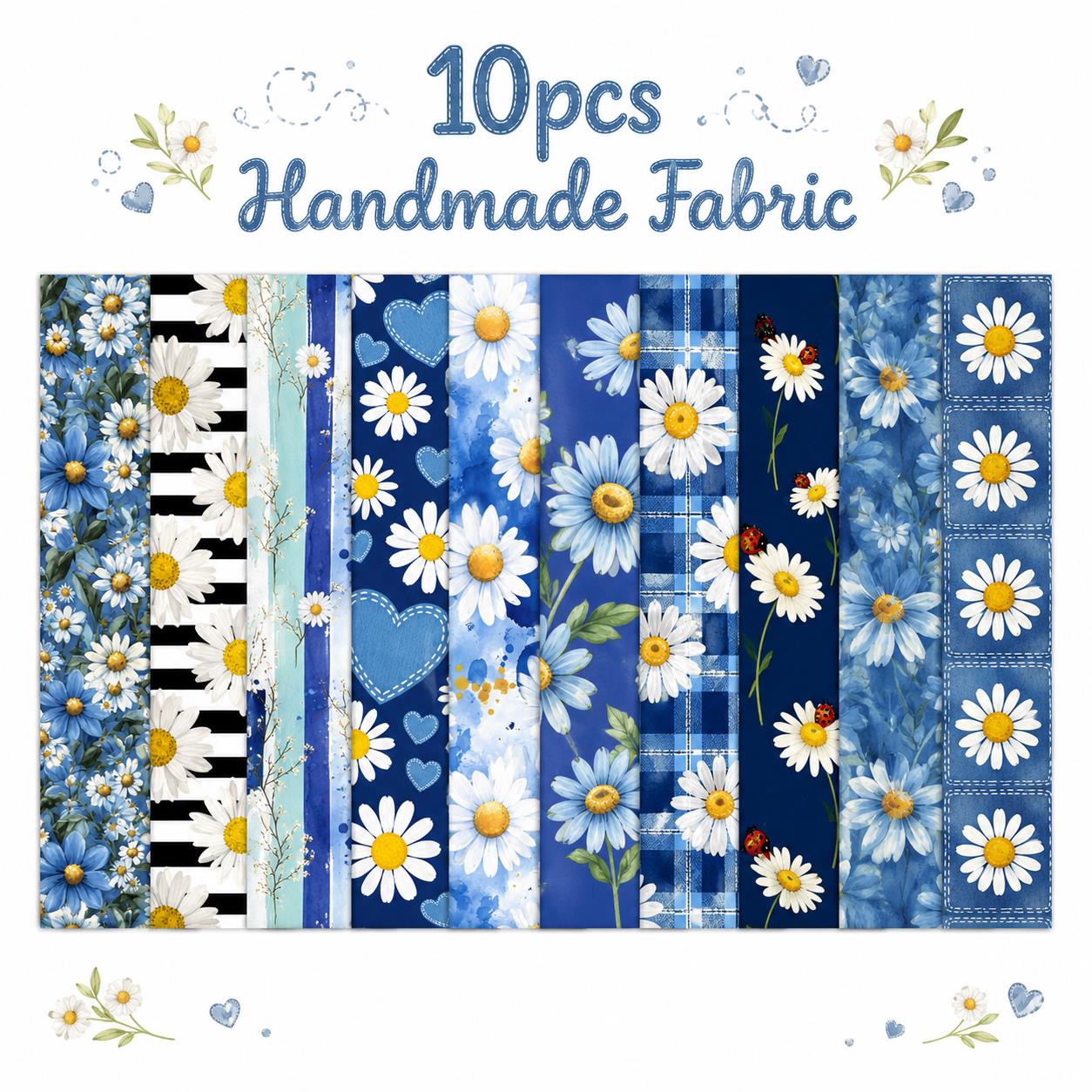 10pcs Vintage Daisy Floral Pattern Jelly Roll Fabric Strips 2.5X19.7inch Pre-cut 100% Polyester for Patchwork Quilts, Table Runners, Placemats, Tote Bags, Storage Pouches, Makeup Bags, Coasters, Quilt Blocks & Binding