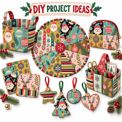 10Pc/Set Christmas Series Stripe Deer Santa Claus Tree Pinecones Fat Quarter Fabric, Pre-Cut Square Fabric Assort, Fabric Set, Craft Fabric, Handmade DIY Patchwork Fabric,Home Quilting Sewing Fabric, Packaging Fabric, Scrapbooking Craft Hobbyist