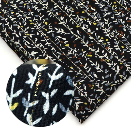 1pc glitter stripe leaves flower Fabric - 59x19.68inch(150x50cm) 100%Polyester Material, High Density for DIY Crafts - Hand Wash Only Precut Fabric