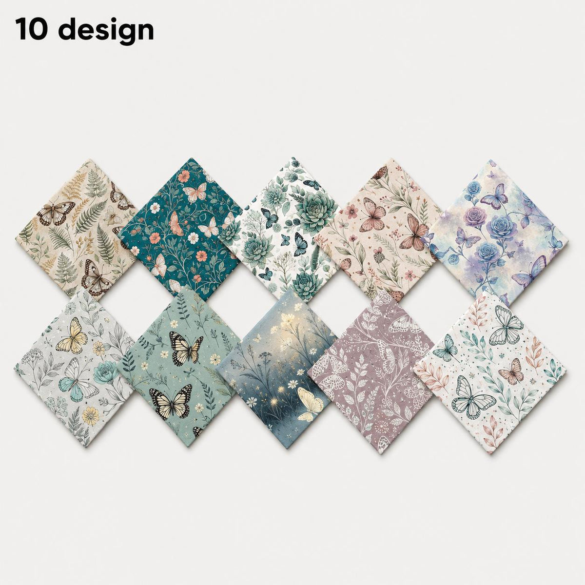 10pcs Charm Pack Set Floral Butterfly Pattern Vintage Style Handmade DIY with Rich Color and Texture Elements 100% Polyester Patchwork in 10 Design Styles Suitable for Patchwork DIY Craft Projects DIY Wallet Making Gift Giving Bag Making Mother's Day Gift