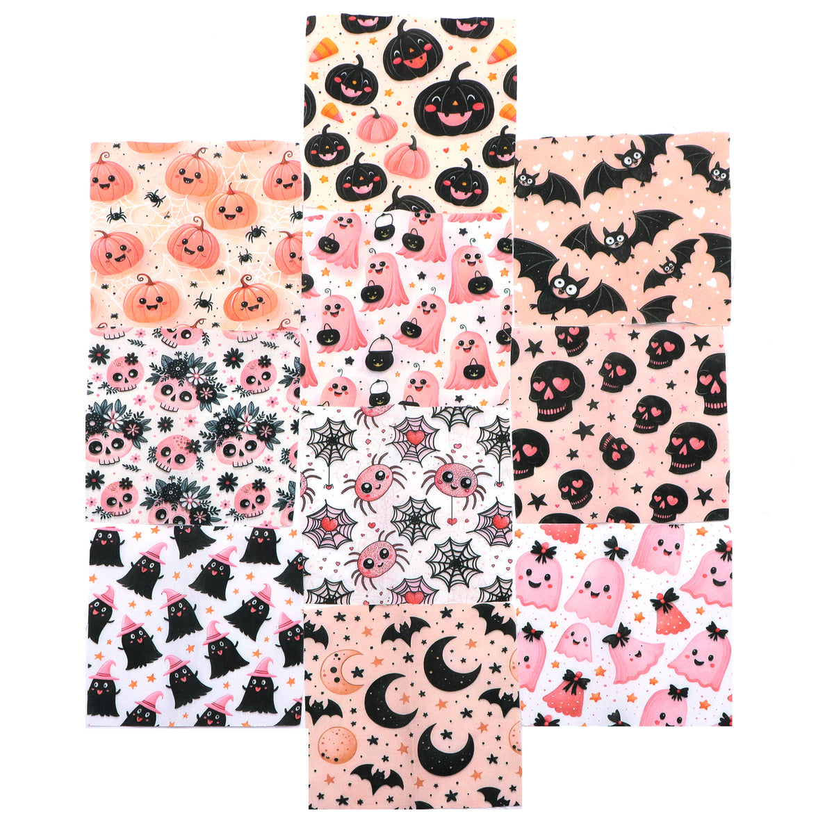 10pcs Charm Pack Set  Bat Ghost Skull Halloween Vintage Style Pattern Handmade DIY with Rich Color and Texture Elements 100% Polyester Patchwork in 10 Design Styles Suitable for Patchwork DIY Craft Projects DIY Wallet Making Gift Giving Bag Making