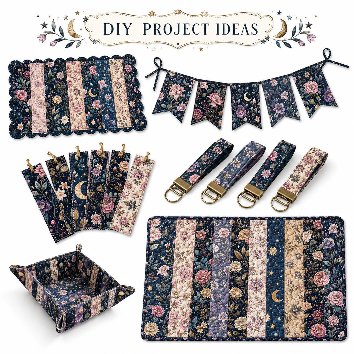 10pcs Vintage Floral Burgundy Moon Pattern Jelly Roll Fabric Strips 2.5X19.7inch Pre-Cut 100% Polyester For Patchwork Quilts, Table Runners, Placemats, Tote Bags, Storage Pouches, Makeup Bags, Coasters, Quilt Blocks & Binding