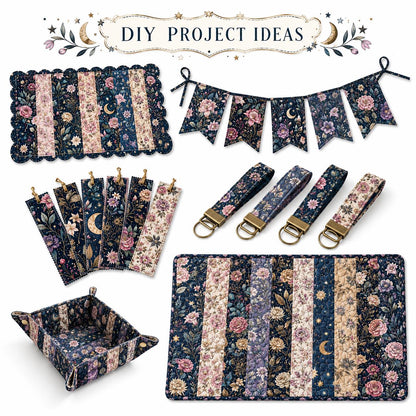 10pcs Vintage Floral Burgundy Moon Pattern Jelly Roll Fabric Strips 2.5X19.7inch Pre-Cut 100% Polyester For Patchwork Quilts, Table Runners, Placemats, Tote Bags, Storage Pouches, Makeup Bags, Coasters, Quilt Blocks & Binding