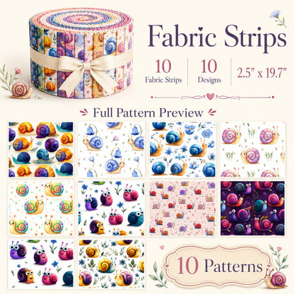 10Pc/Set, Making 10 Images 1pc Each, Each Size: 6.3*50cm Snail Series Sliced Fabric Set Style Combination, Polyester Jelly Roll Fabric Strips, Pre-Cut Quilting Squares, For Quilting DIY, Handicrafts And Sewing, Blankets, Rugs, Interior Decoration