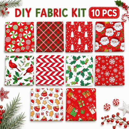 10pcs Charm Pack Set Holly Santa Christmas Pattern Vintage Style Handmade DIY with Rich Color and Texture Elements 100% Polyester Patchwork in 10 Design Styles Suitable for Patchwork DIY Craft Projects DIY Wallet Making Gift Giving Bag Making Mother's Day