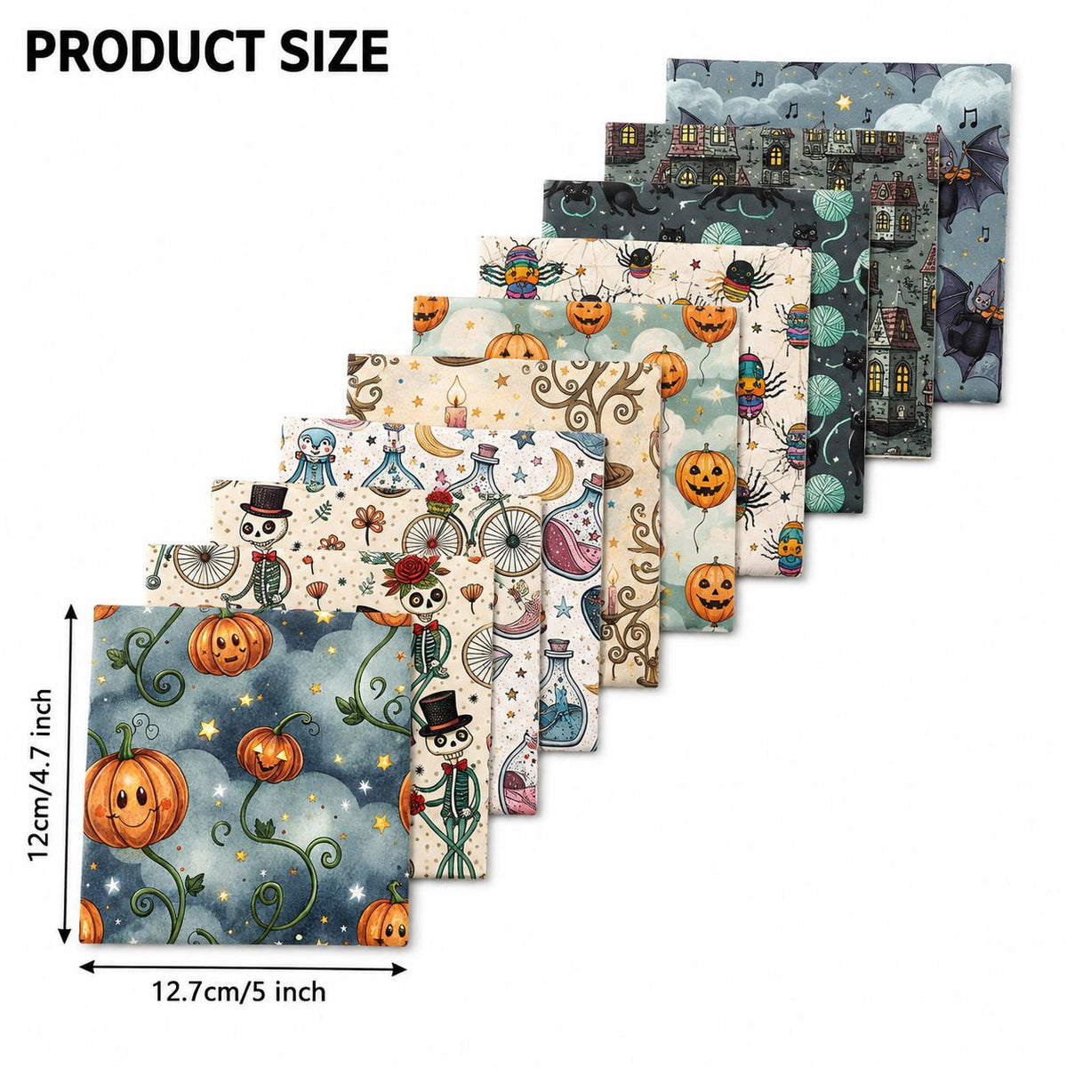 10Pc/Set Hallween Series Pumpkin Cat Moon Spider Bat Fat Quarter Fabric, Pre-Cut Square Fabric Assort, Fabric Set, Craft Fabric, Handmade DIY Patchwork Fabric,Home Quilting Sewing Fabric, Packaging Fabric, Scrapbooking Craft Hobbyist