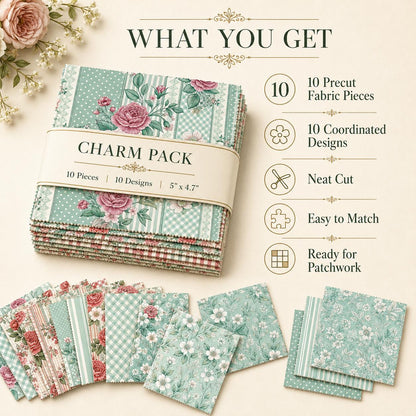 10pcs Charm Pack Set Floral Vintage Style Pattern Handmade DIY with Rich Color and Texture Elements 100% Polyester Patchwork in 10 Design Styles Suitable for Patchwork DIY Craft Projects DIY Wallet Making Gift Giving Bag Making Mother's Day Gift