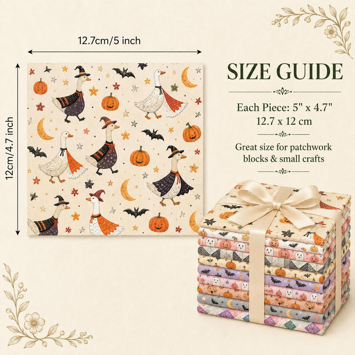 10Pc/Set Halloween Series Star Pumpkin Duck Skull Bat Fat Quarter Fabric, Pre-Cut Square Fabric Assort, Fabric Set, Craft Fabric, Handmade DIY Patchwork Fabric,Home Quilting Sewing Fabric, Packaging Fabric, Scrapbooking Craft Hobbyist