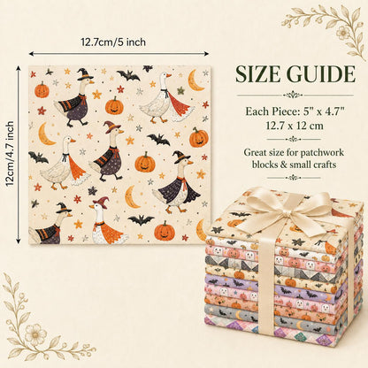 10Pc/Set Halloween Series Star Pumpkin Duck Skull Bat Fat Quarter Fabric, Pre-Cut Square Fabric Assort, Fabric Set, Craft Fabric, Handmade DIY Patchwork Fabric,Home Quilting Sewing Fabric, Packaging Fabric, Scrapbooking Craft Hobbyist