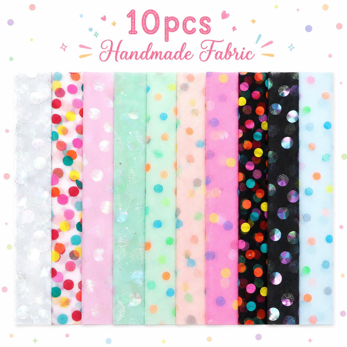10Pc/Set, Making 10 Images 1pc Each, Each Size: 6.3*50cm Mesh Gauze Dot Series Sliced Fabric Set Style Combination, Polyester Jelly Roll Fabric Strips, Pre-Cut Quilting Squares, For Quilting DIY, Handicrafts And Sewing, Blankets, Rugs, Interior Decoration