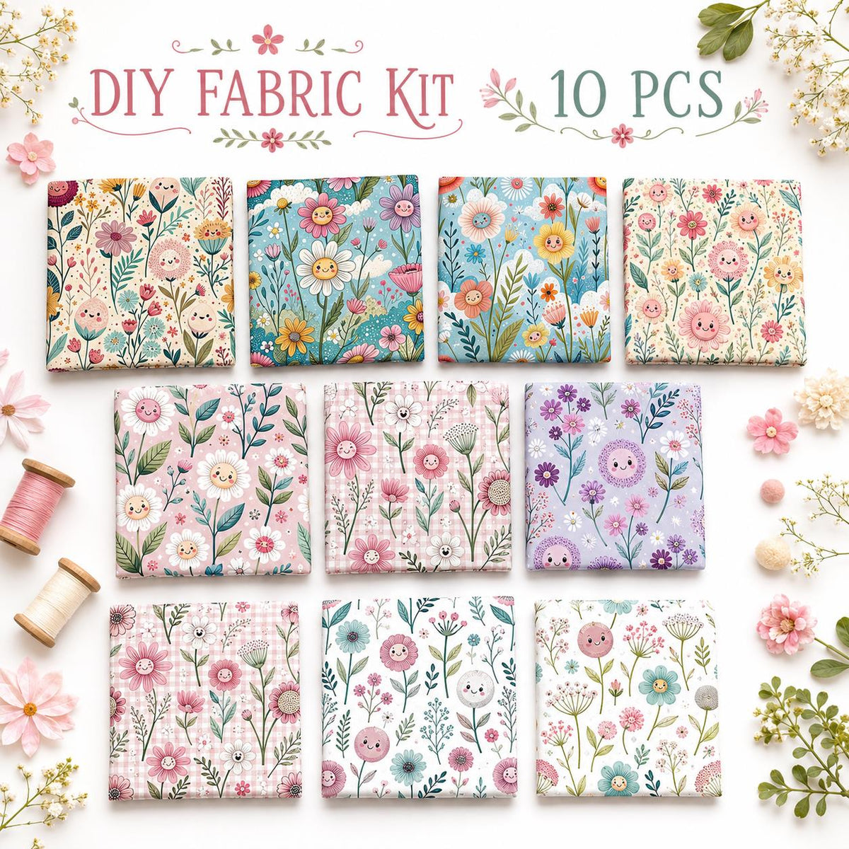10pcs Charm Pack Set Floral Pattern Vintage Style Handmade DIY with Rich Color and Texture Elements 100% Polyester Patchwork in 10 Design Styles Suitable for Patchwork DIY Craft Projects DIY Wallet Making Gift Giving Bag Making Mother's Day Gift