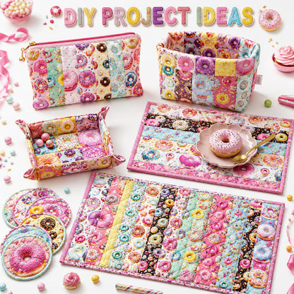 10pcs Donuts Jelly Roll Fabric Strips 2.5X19.7inch Pre-Cut 100% Polyester For Patchwork Quilts, Table Runners, Placemats, Tote Bags, Storage Pouches, Makeup Bags, Coasters, Quilt Blocks & Binding