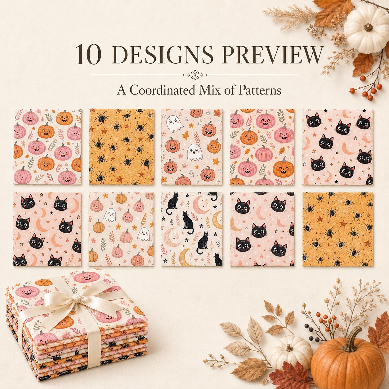 10Pc/Set Halloween Series Star Skull Pumpkin Cat Moon Fat Quarter Fabric, Pre-Cut Square Fabric Assort, Fabric Set, Craft Fabric, Handmade DIY Patchwork Fabric,Home Quilting Sewing Fabric, Packaging Fabric, Scrapbooking Craft Hobbyist