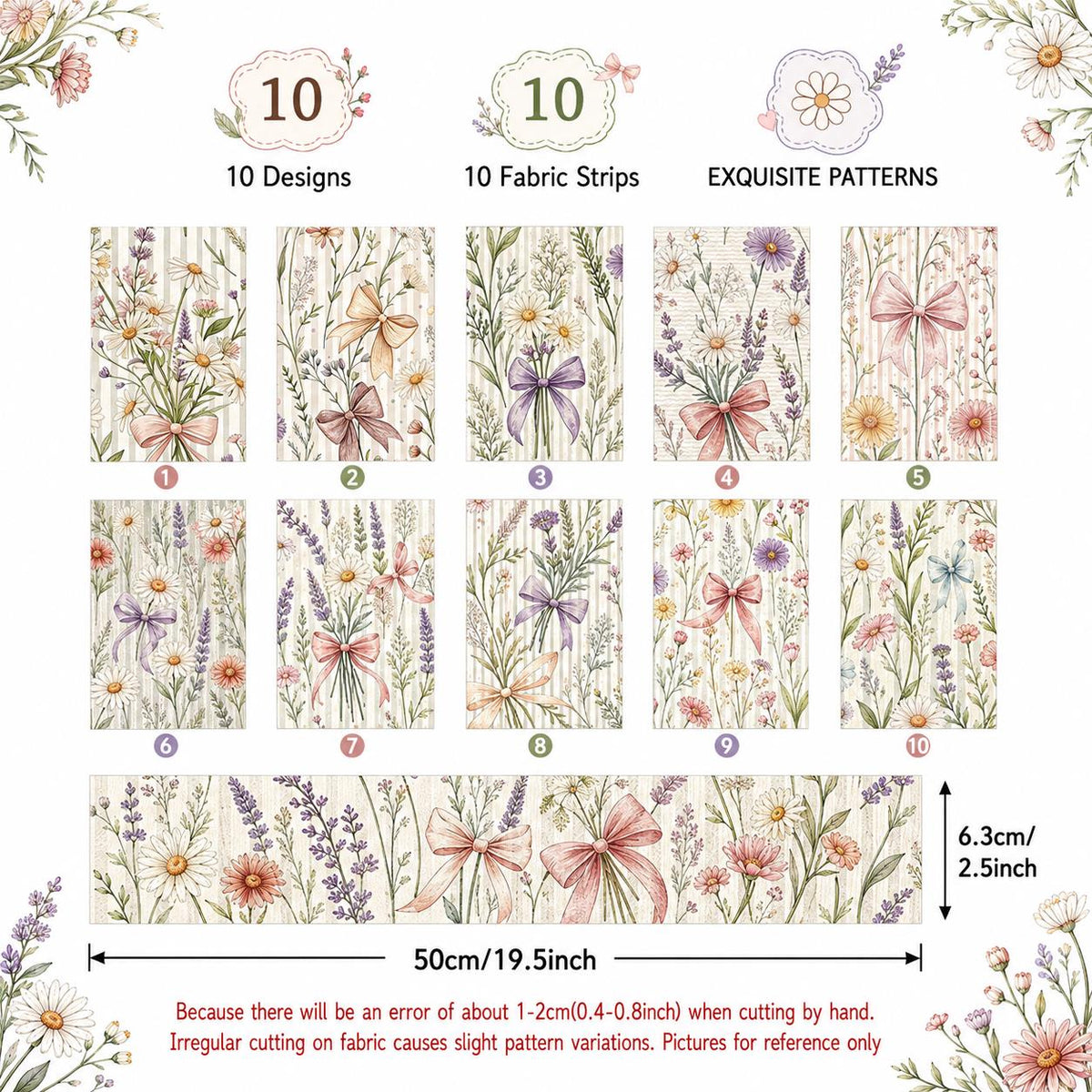 10pcs Vintage Floral Pattern Jelly Roll Fabric Strips 2.5X19.7inch Pre-Cut 100% Polyester For Patchwork Quilts, Table Runners, Placemats, Tote Bags, Storage Pouches, Makeup Bags, Coasters, Quilt Blocks & Binding