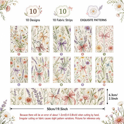 10pcs Vintage Floral Pattern Jelly Roll Fabric Strips 2.5X19.7inch Pre-Cut 100% Polyester For Patchwork Quilts, Table Runners, Placemats, Tote Bags, Storage Pouches, Makeup Bags, Coasters, Quilt Blocks & Binding